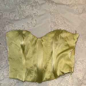 ZARA Lime Green Satin Corset Strapless Top – Size Small